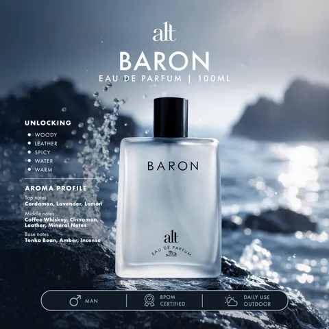 Alt Perfumery | Baron | Eau De Parfum | Man | Pria | Fresh Masculine | Clean | Daily Use | Outdoor | EDP - 100ml | Tahan Lama | Best Seller - Scent maskulin