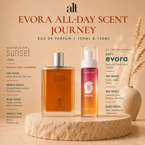 ALT Perfumery - Evora All-Day Scent Journey | Moroccan Sunset EDP 100ml | SHFT Evora Hair & Body Mist