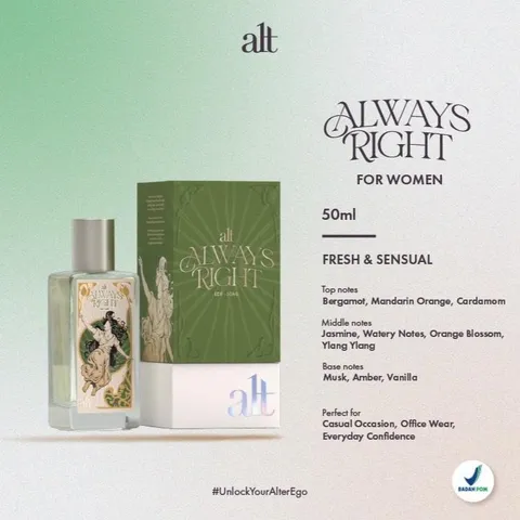 ALT Perfumery - ALWAYS RIGHT EDP | Fresh Jasmine Women Perfume - Fullsize 50ml