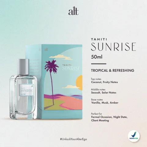 ALT Perfumery | Tahiti Sunrise | 50ml | Eau De Parfum | Perfume | Fresh Sweet | Unisex | Daily Use | Outdoor | Tahan Lama - Coconut, Vanilla, Solar Notes