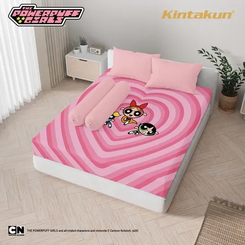 Kintakun D’LUXE The Powerpuff Girls Sprei Fitted 25 cm Multivariant - Kain Breathable & Anti Gerah dengan Extra Karet dan Tali Guling Terpasang