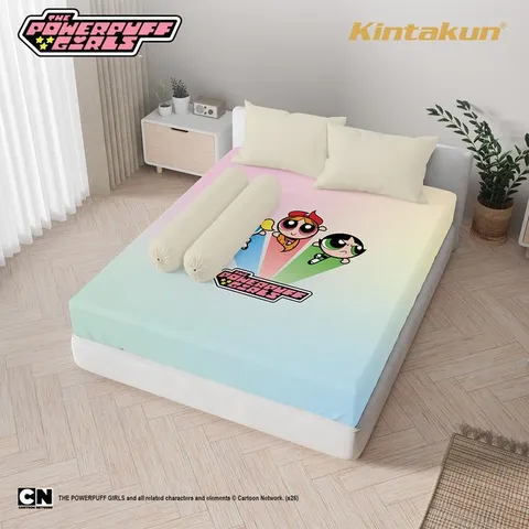 Kintakun D’LUXE The Powerpuff Girls Sprei Fitted 25 cm Multivariant - Kain Breathable & Anti Gerah dengan Extra Karet dan Tali Guling Terpasang