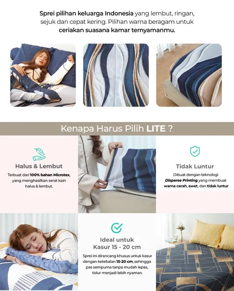 [BEST SELLER] Kintakun LITE Bedcover Set Rumbai 180 x 200 Minimalis Bunga Microfiber 20 cm Bantal Kain Sarung