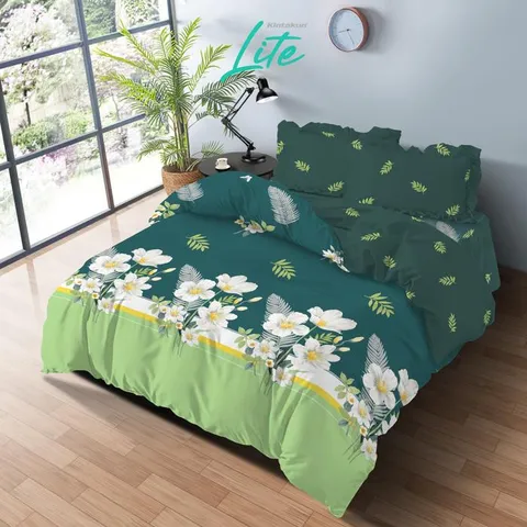 [BEST SELLER] Kintakun LITE Bedcover Set Rumbai 180 x 200 Minimalis Bunga Microfiber 20 cm Bantal Kain Sarung
