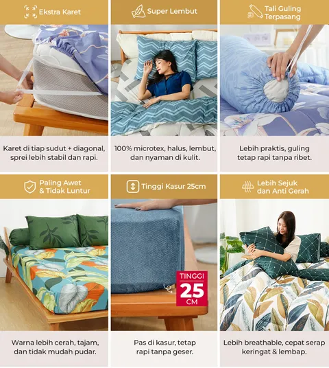 [NEW ARRIVAL'] - Sprei Hi-Breath 100/120/160/180 Kintakun DLUXE Tinggi 25cm Microtex – Lembut, Adem & double karet - Multivariant